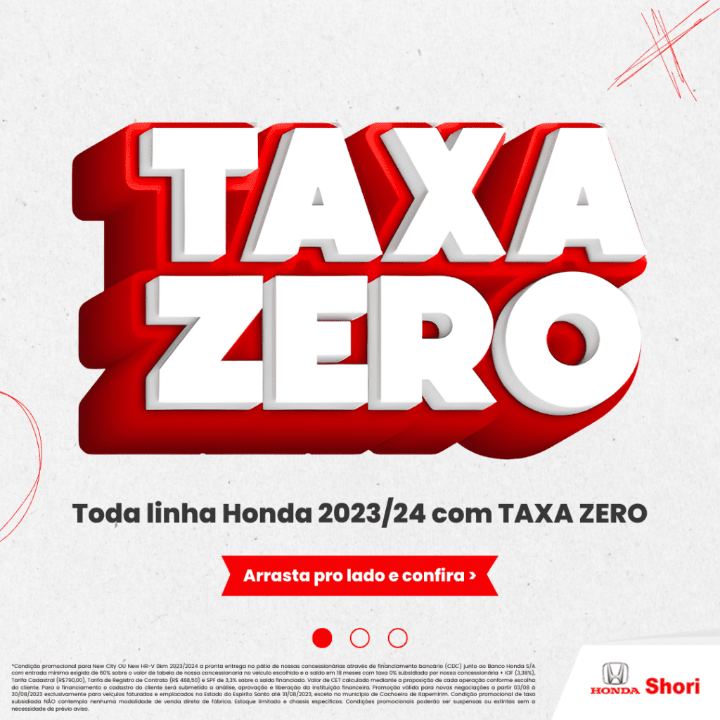 Toda linha Honda com TAXA ZERO! – Grupo Pianna
